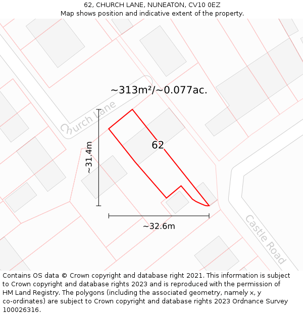 62, CHURCH LANE, NUNEATON, CV10 0EZ: Plot and title map