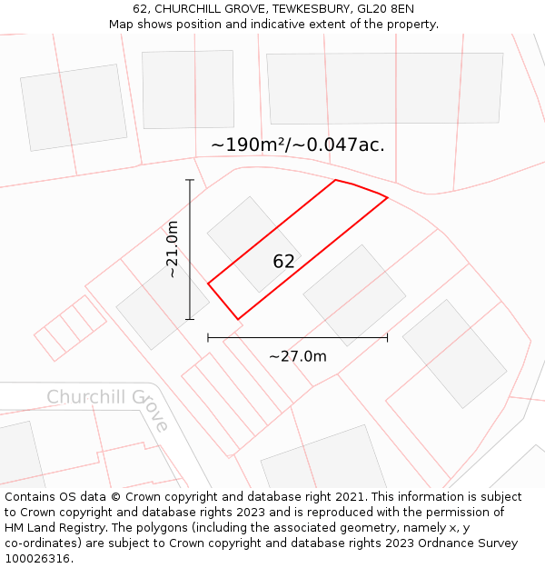62, CHURCHILL GROVE, TEWKESBURY, GL20 8EN: Plot and title map