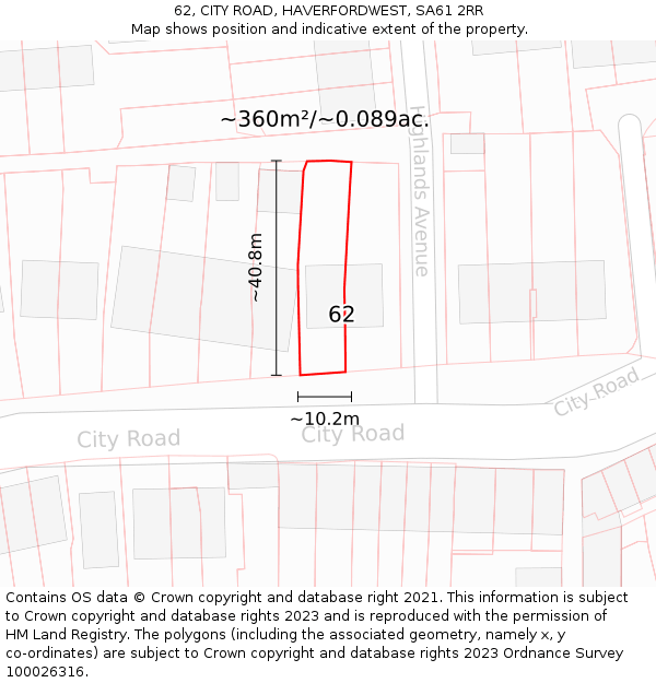 62, CITY ROAD, HAVERFORDWEST, SA61 2RR: Plot and title map