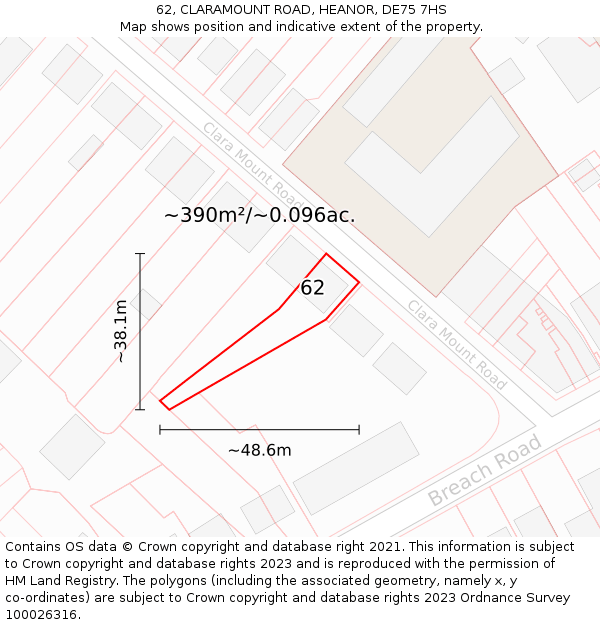 62, CLARAMOUNT ROAD, HEANOR, DE75 7HS: Plot and title map