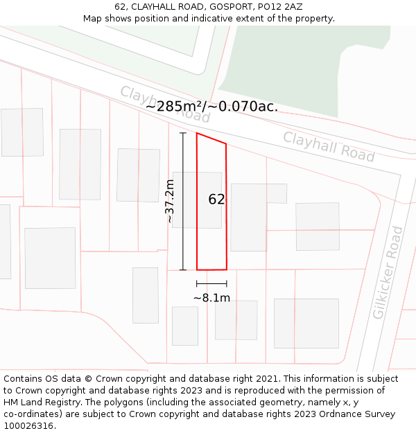 62, CLAYHALL ROAD, GOSPORT, PO12 2AZ: Plot and title map