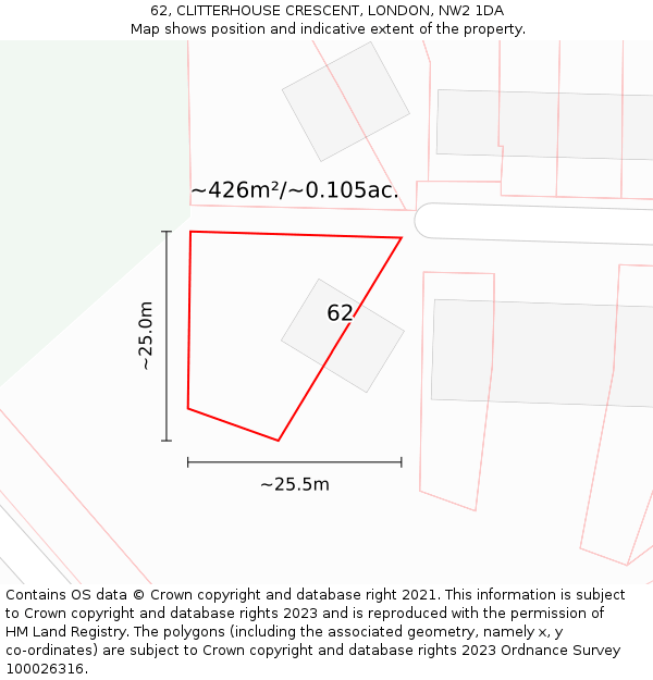 62, CLITTERHOUSE CRESCENT, LONDON, NW2 1DA: Plot and title map