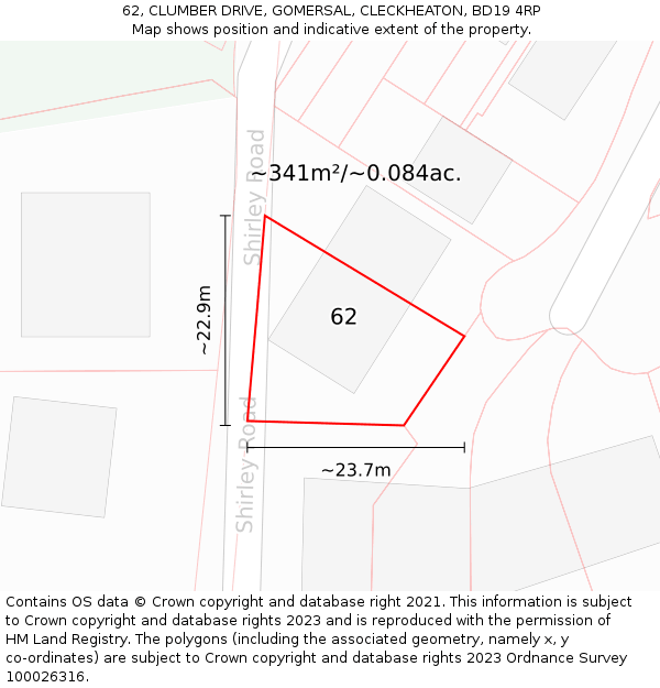 62, CLUMBER DRIVE, GOMERSAL, CLECKHEATON, BD19 4RP: Plot and title map