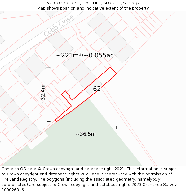 62, COBB CLOSE, DATCHET, SLOUGH, SL3 9QZ: Plot and title map