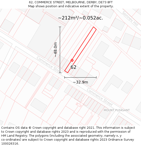 62, COMMERCE STREET, MELBOURNE, DERBY, DE73 8FT: Plot and title map