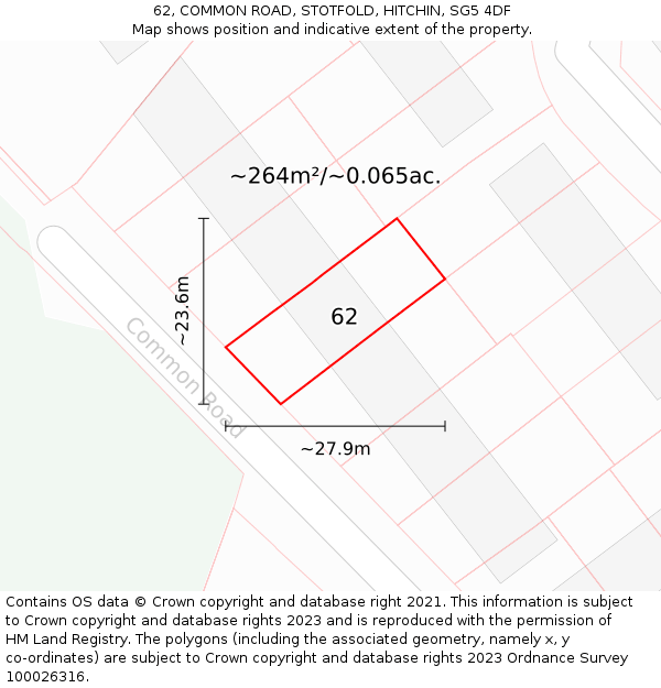 62, COMMON ROAD, STOTFOLD, HITCHIN, SG5 4DF: Plot and title map
