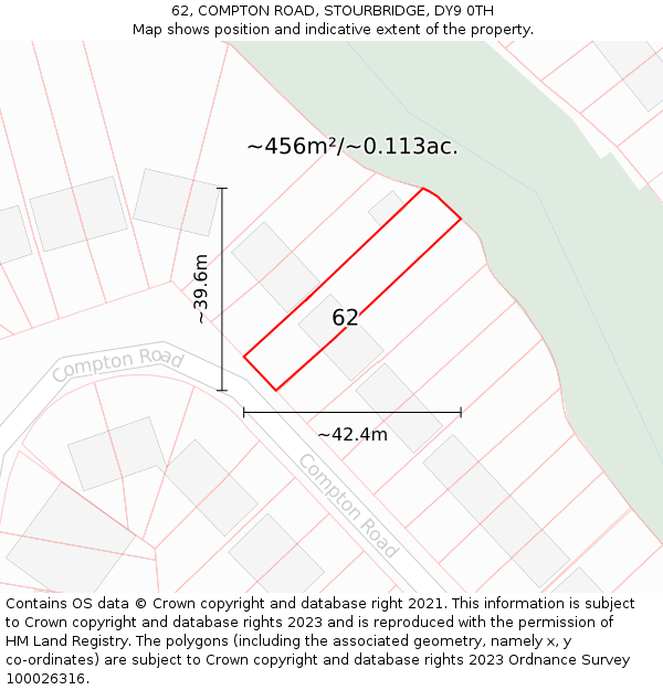 62, COMPTON ROAD, STOURBRIDGE, DY9 0TH: Plot and title map