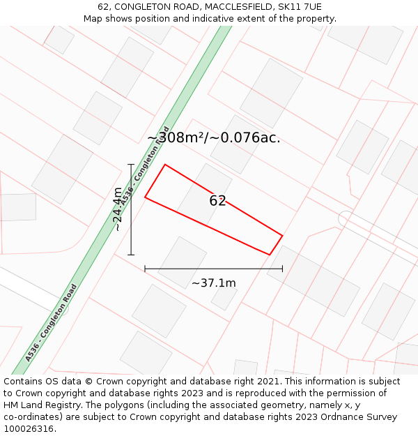 62, CONGLETON ROAD, MACCLESFIELD, SK11 7UE: Plot and title map