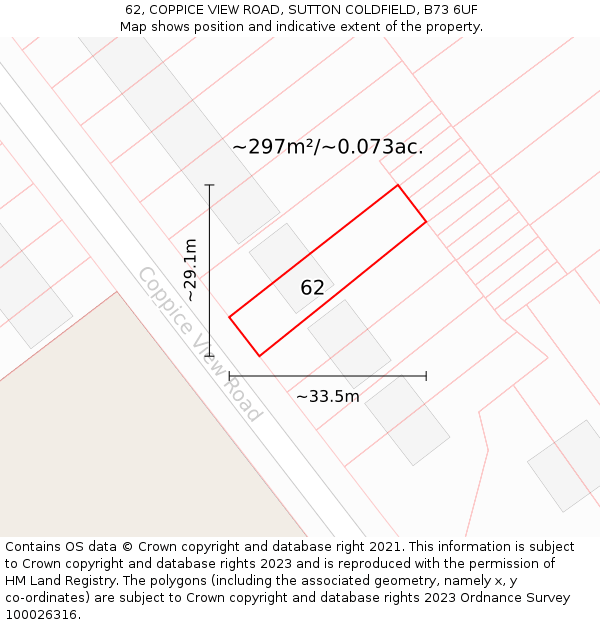 62, COPPICE VIEW ROAD, SUTTON COLDFIELD, B73 6UF: Plot and title map