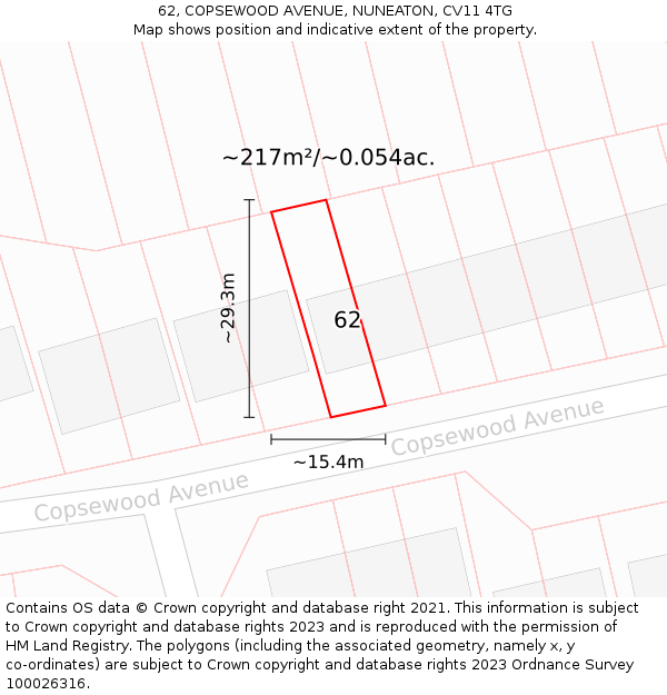 62, COPSEWOOD AVENUE, NUNEATON, CV11 4TG: Plot and title map