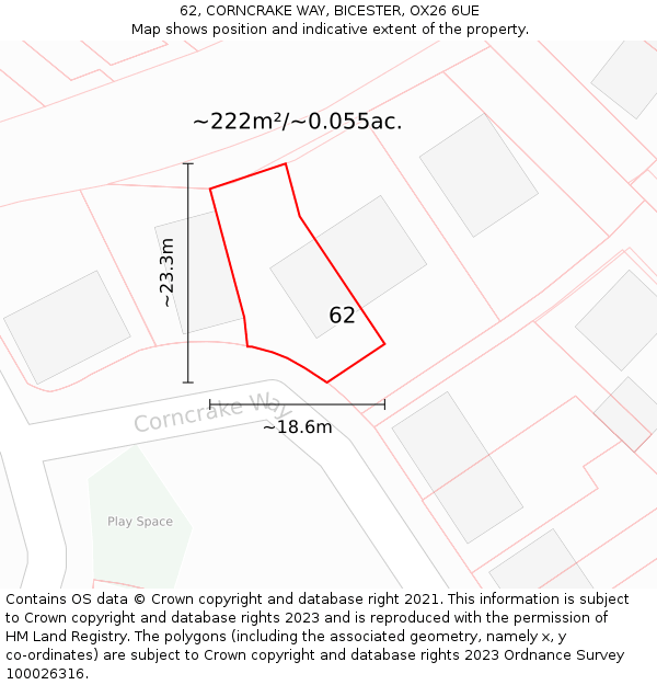 62, CORNCRAKE WAY, BICESTER, OX26 6UE: Plot and title map