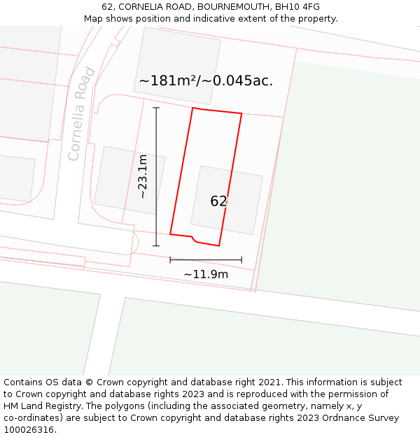 62, CORNELIA ROAD, BOURNEMOUTH, BH10 4FG: Plot and title map