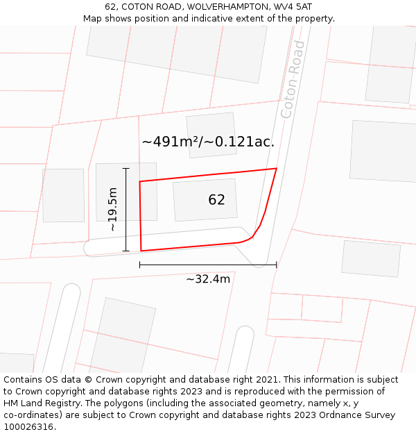 62, COTON ROAD, WOLVERHAMPTON, WV4 5AT: Plot and title map