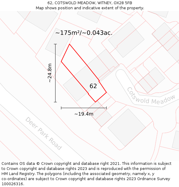 62, COTSWOLD MEADOW, WITNEY, OX28 5FB: Plot and title map