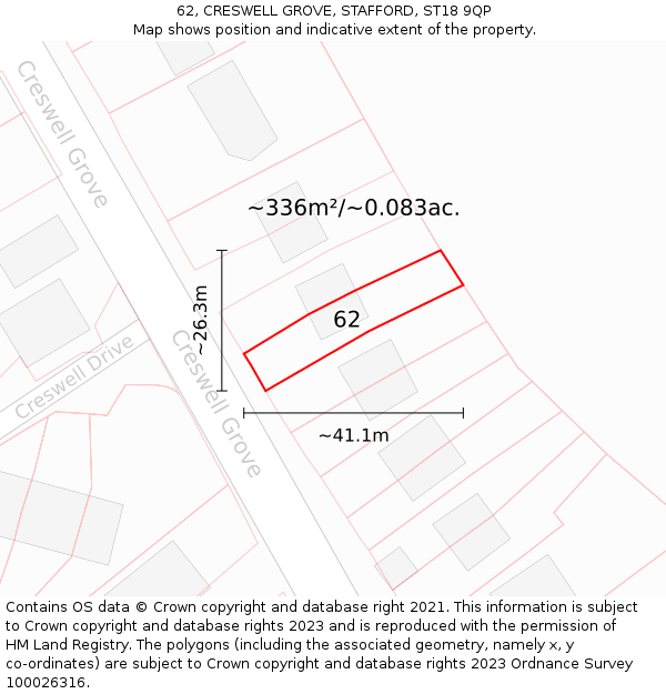 62, CRESWELL GROVE, STAFFORD, ST18 9QP: Plot and title map
