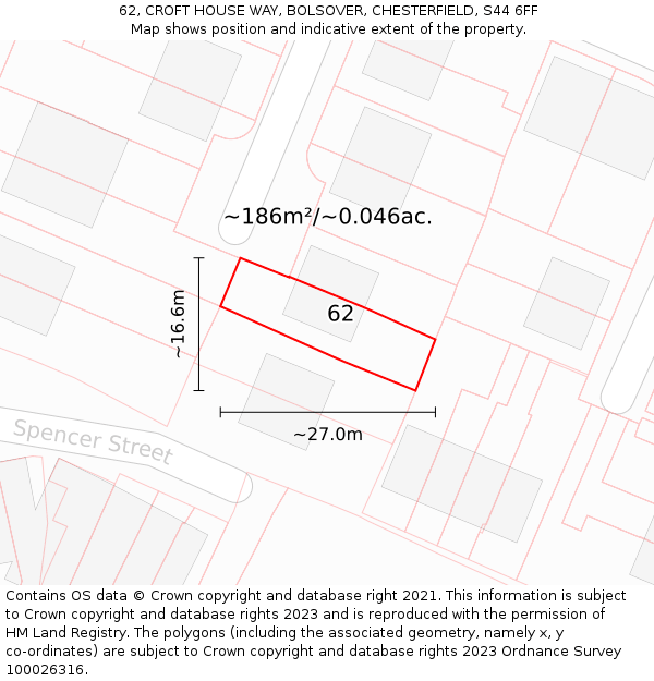 62, CROFT HOUSE WAY, BOLSOVER, CHESTERFIELD, S44 6FF: Plot and title map