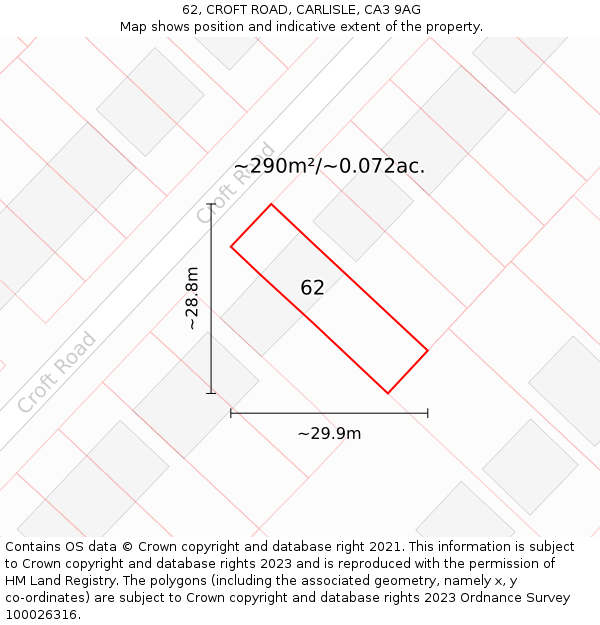 62, CROFT ROAD, CARLISLE, CA3 9AG: Plot and title map