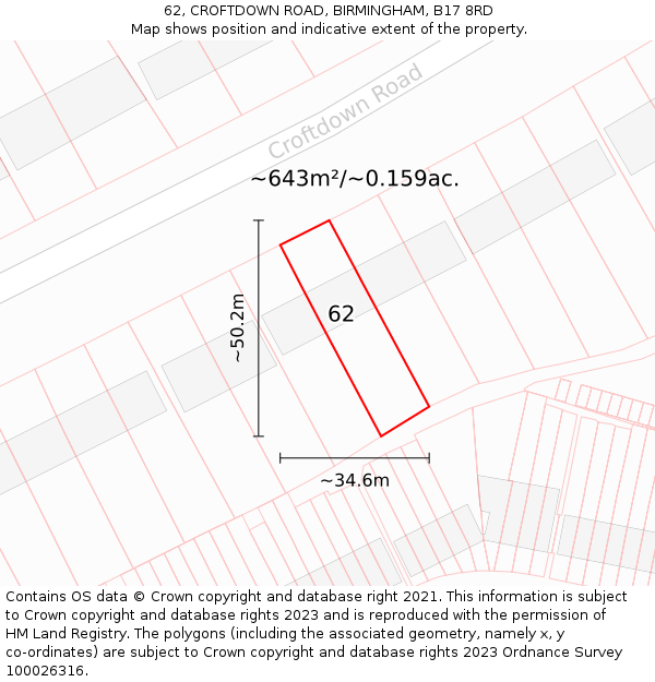 62, CROFTDOWN ROAD, BIRMINGHAM, B17 8RD: Plot and title map