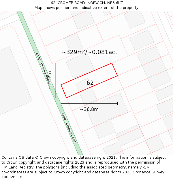 62, CROMER ROAD, NORWICH, NR6 6LZ: Plot and title map