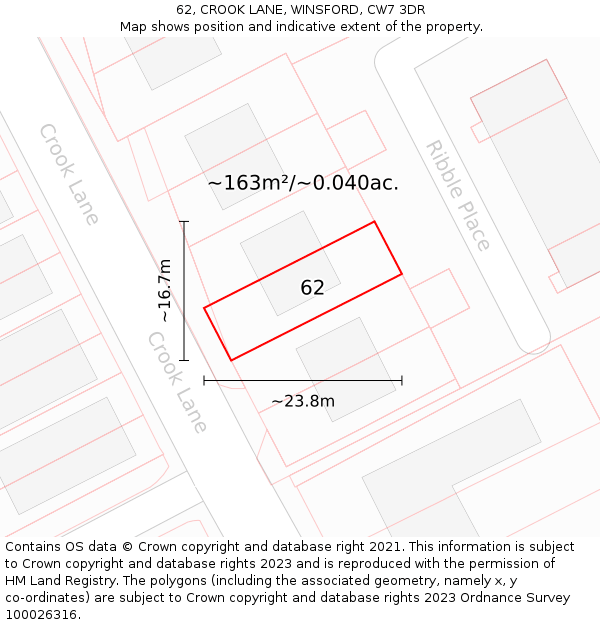 62, CROOK LANE, WINSFORD, CW7 3DR: Plot and title map