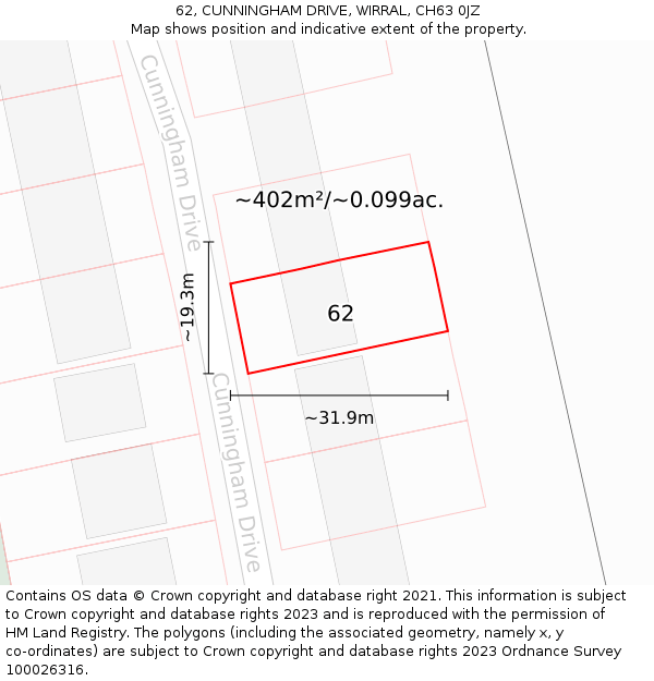 62, CUNNINGHAM DRIVE, WIRRAL, CH63 0JZ: Plot and title map