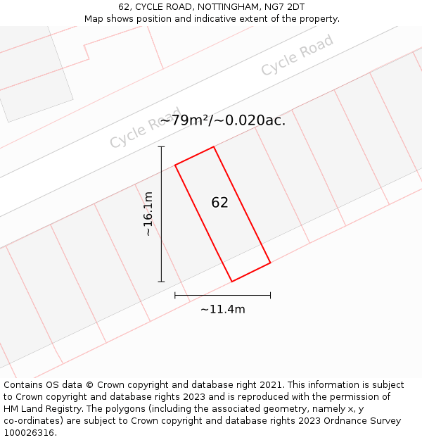 62, CYCLE ROAD, NOTTINGHAM, NG7 2DT: Plot and title map