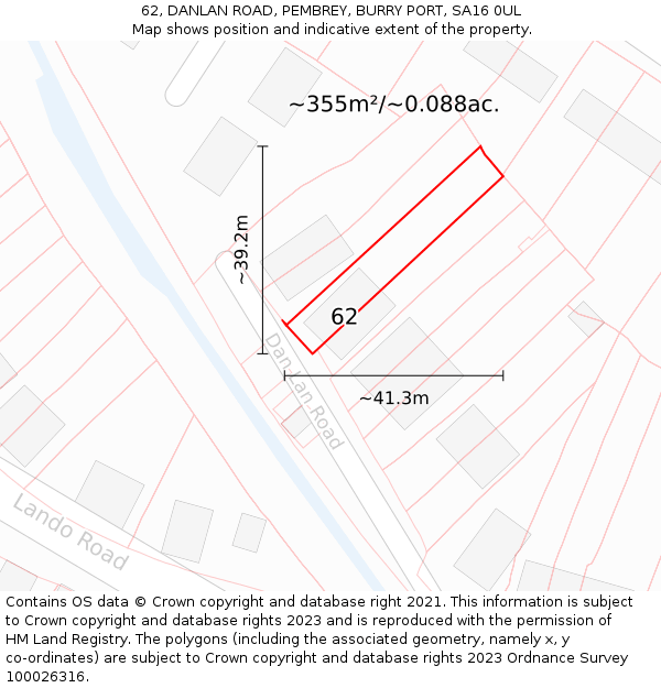 62, DANLAN ROAD, PEMBREY, BURRY PORT, SA16 0UL: Plot and title map