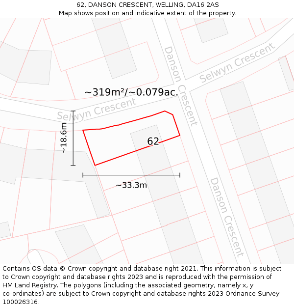 62, DANSON CRESCENT, WELLING, DA16 2AS: Plot and title map