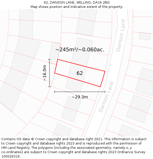 62, DANSON LANE, WELLING, DA16 2BG: Plot and title map