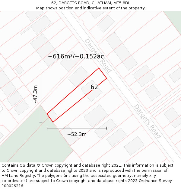 62, DARGETS ROAD, CHATHAM, ME5 8BL: Plot and title map