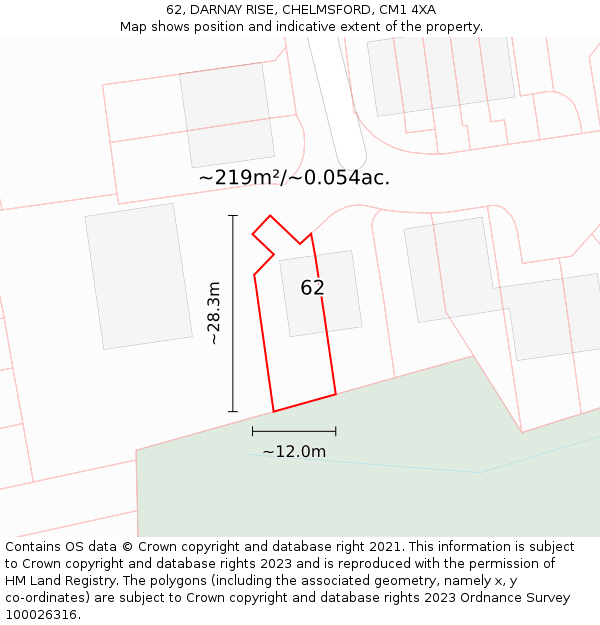 62, DARNAY RISE, CHELMSFORD, CM1 4XA: Plot and title map