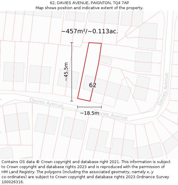 62, DAVIES AVENUE, PAIGNTON, TQ4 7AP: Plot and title map
