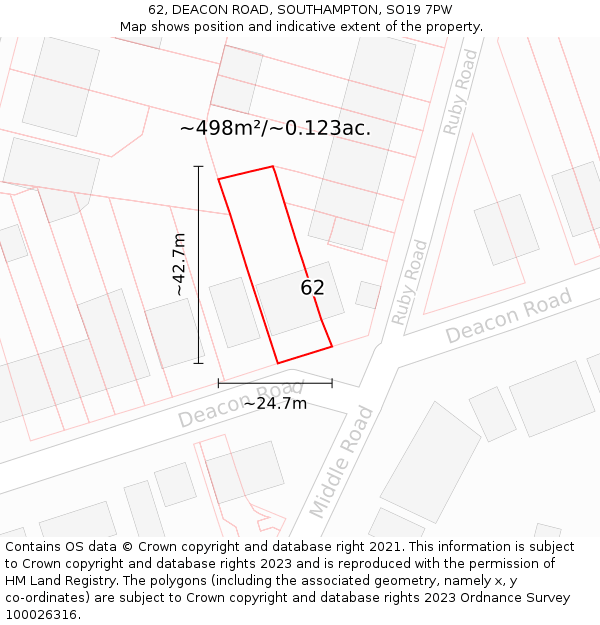 62, DEACON ROAD, SOUTHAMPTON, SO19 7PW: Plot and title map