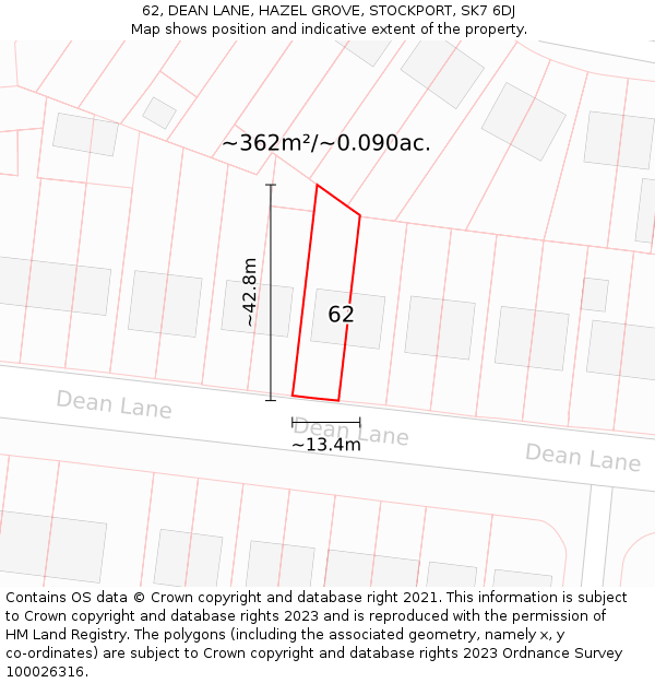 62, DEAN LANE, HAZEL GROVE, STOCKPORT, SK7 6DJ: Plot and title map