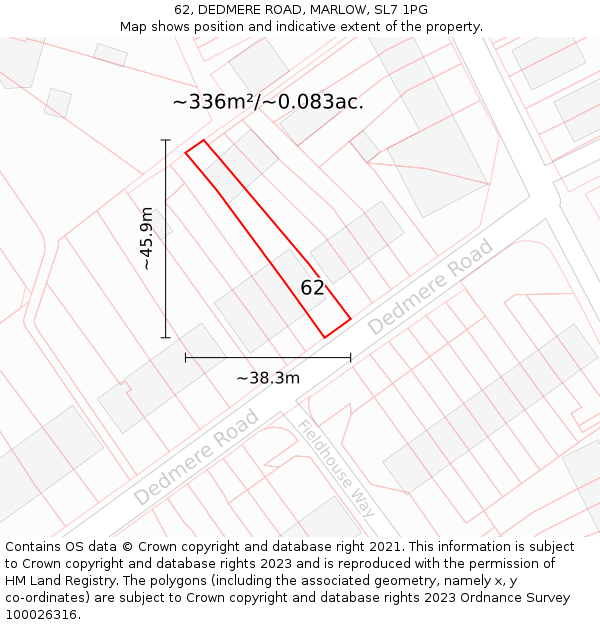 62, DEDMERE ROAD, MARLOW, SL7 1PG: Plot and title map