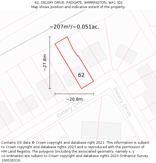 62, DELERY DRIVE, PADGATE, WARRINGTON, WA1 3DJ: Plot and title map