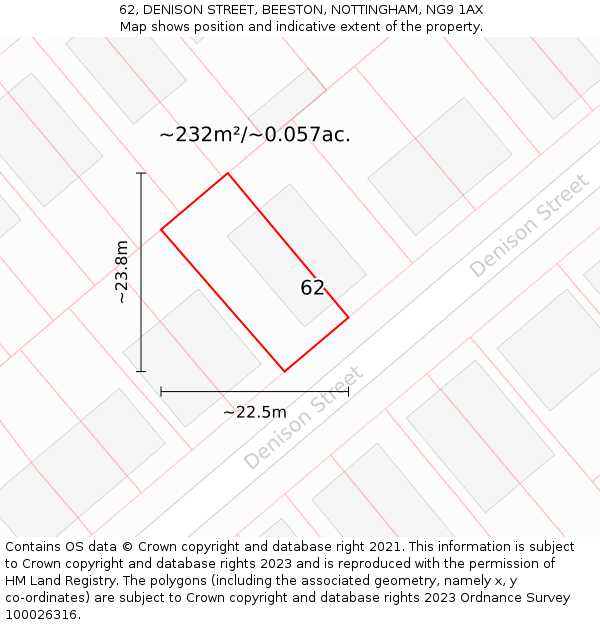 62, DENISON STREET, BEESTON, NOTTINGHAM, NG9 1AX: Plot and title map