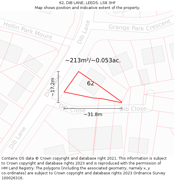 62, DIB LANE, LEEDS, LS8 3HF: Plot and title map