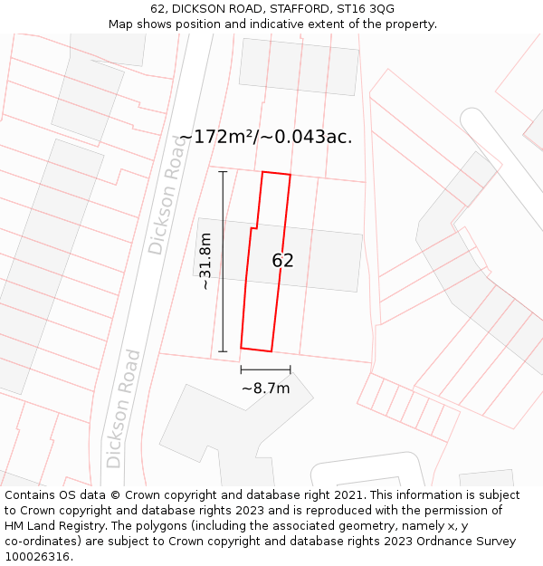 62, DICKSON ROAD, STAFFORD, ST16 3QG: Plot and title map