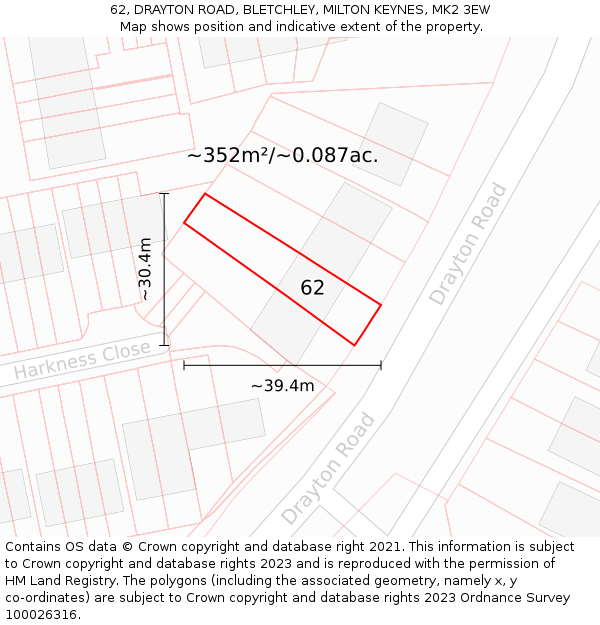 62, DRAYTON ROAD, BLETCHLEY, MILTON KEYNES, MK2 3EW: Plot and title map