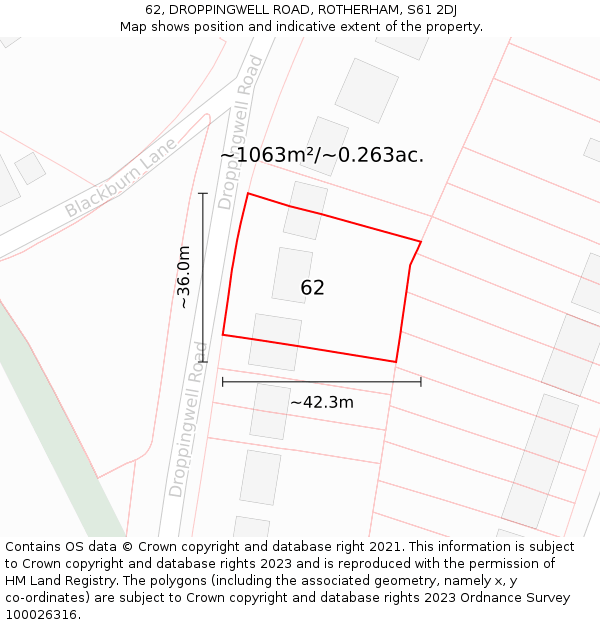 62, DROPPINGWELL ROAD, ROTHERHAM, S61 2DJ: Plot and title map