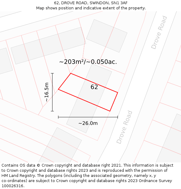 62, DROVE ROAD, SWINDON, SN1 3AF: Plot and title map