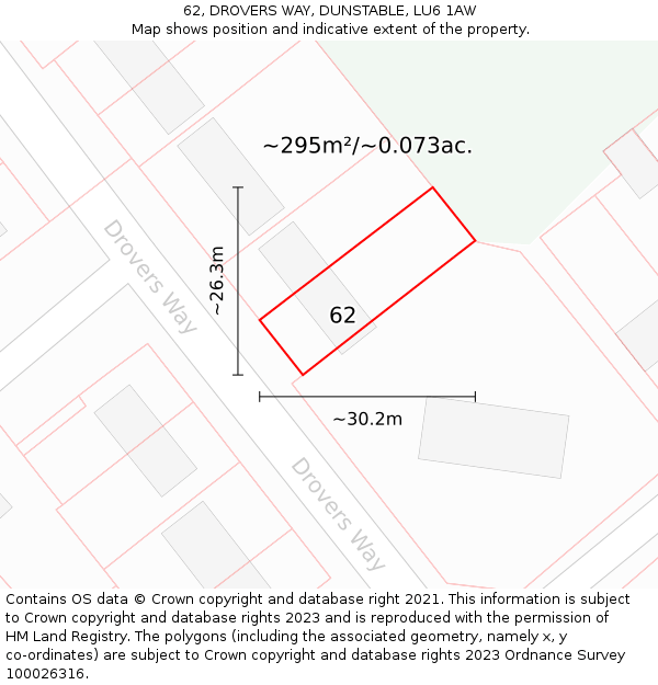 62, DROVERS WAY, DUNSTABLE, LU6 1AW: Plot and title map