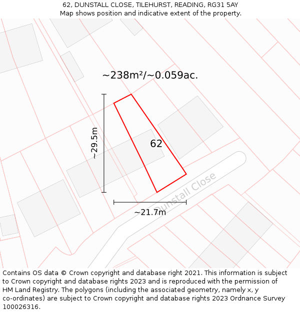 62, DUNSTALL CLOSE, TILEHURST, READING, RG31 5AY: Plot and title map