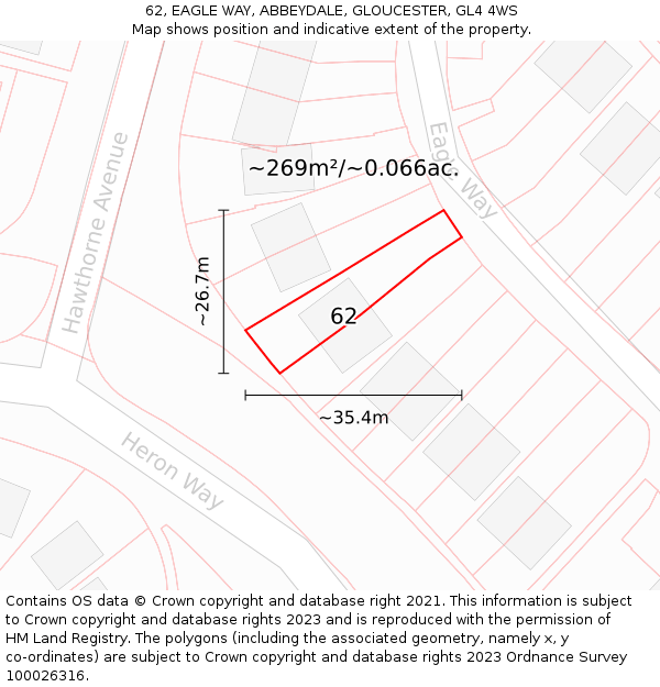 62, EAGLE WAY, ABBEYDALE, GLOUCESTER, GL4 4WS: Plot and title map