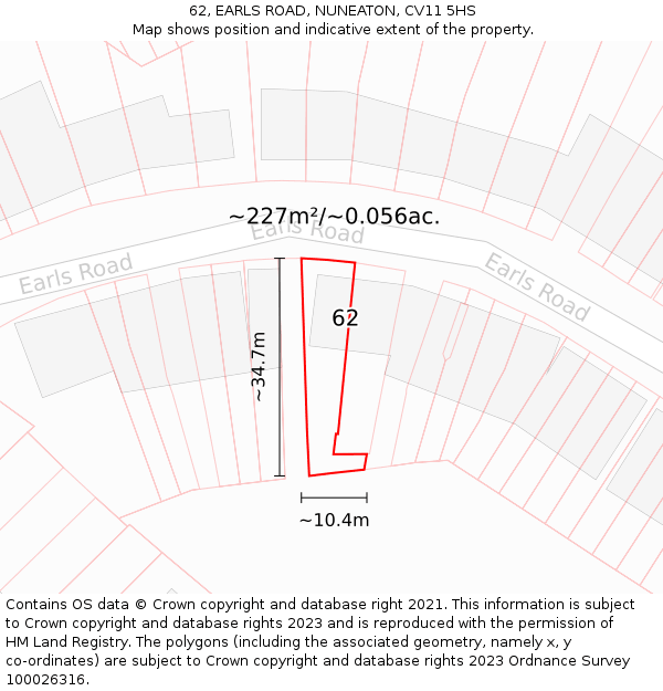 62, EARLS ROAD, NUNEATON, CV11 5HS: Plot and title map