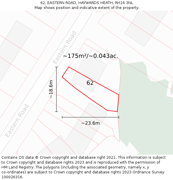 62, EASTERN ROAD, HAYWARDS HEATH, RH16 3NL: Plot and title map
