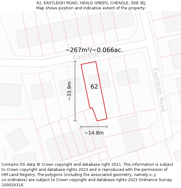 62, EASTLEIGH ROAD, HEALD GREEN, CHEADLE, SK8 3EJ: Plot and title map