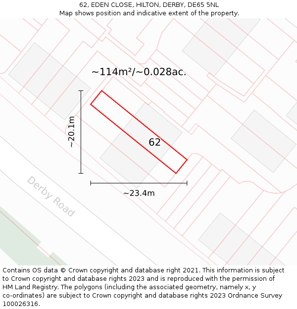 62, EDEN CLOSE, HILTON, DERBY, DE65 5NL: Plot and title map