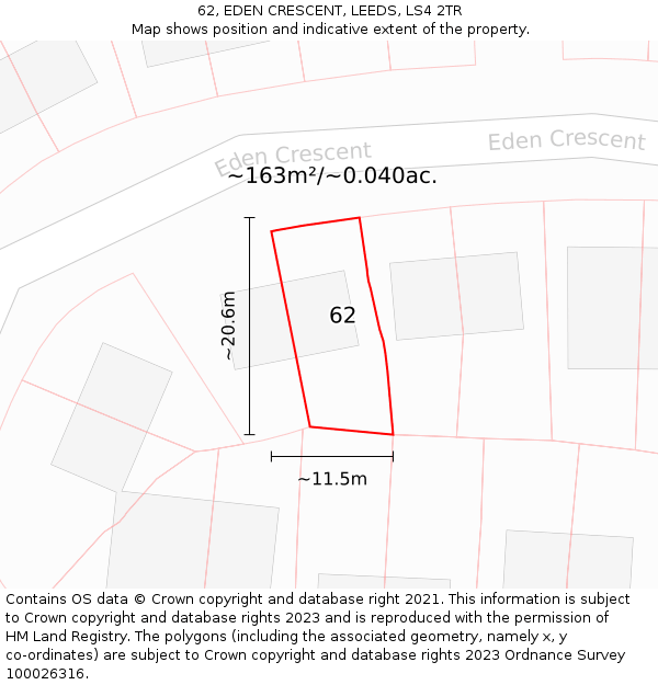 62, EDEN CRESCENT, LEEDS, LS4 2TR: Plot and title map